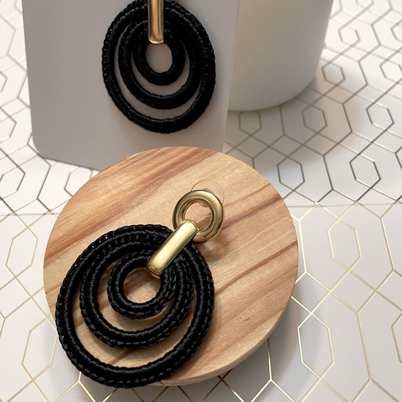 JCREW Layered Raffia Hoop Earrings NWT Black - Picture 7 of 12